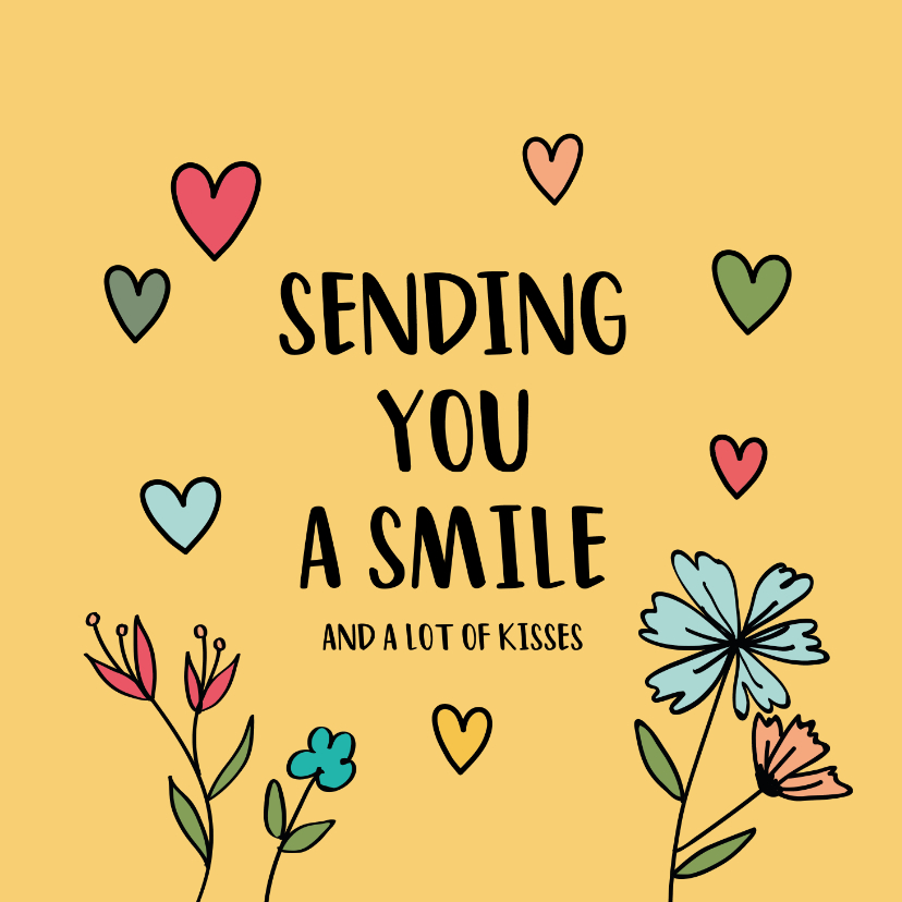 Wenskaarten - zomaarkaart - Sending you a smile - hearts and flowers