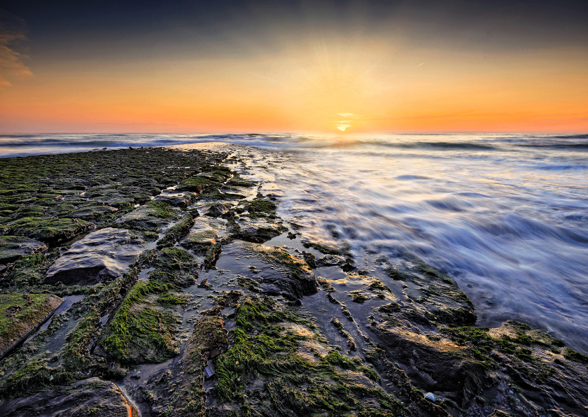 Wenskaarten - Zonsondergang langs de Noordzee