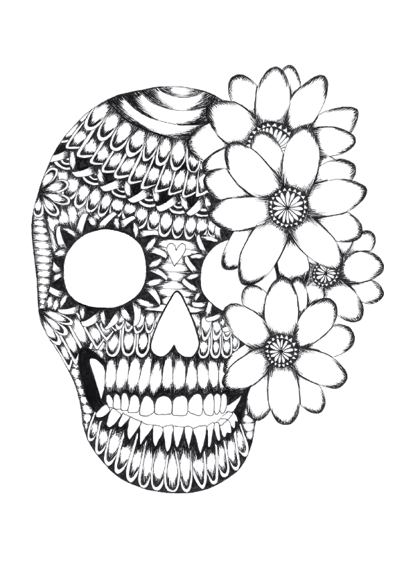 Doodskop zwart/wit illustratie - Woonkaarten Woonkaarten - Doodskop zwart/wit illustratie