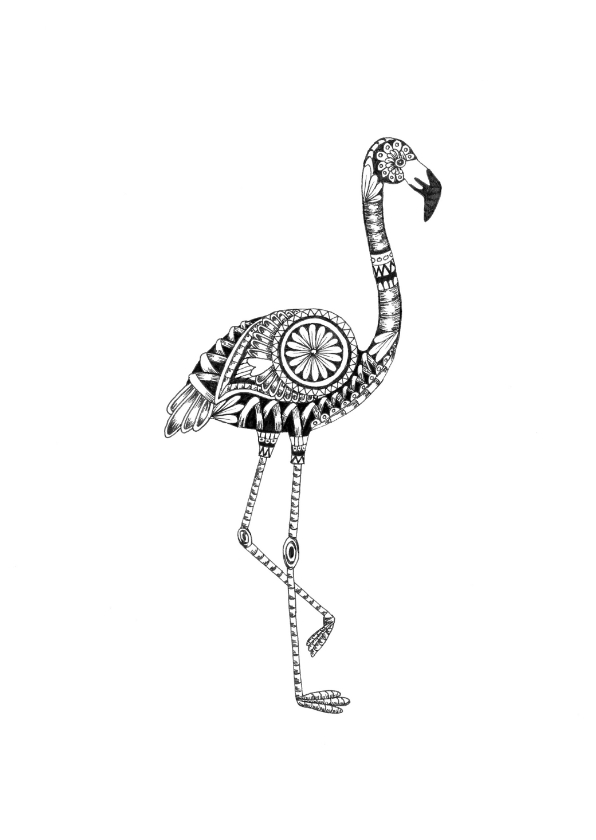 Flamingo zwart/wit illustratie - Woonkaarten Woonkaarten - Flamingo zwart/wit illustratie