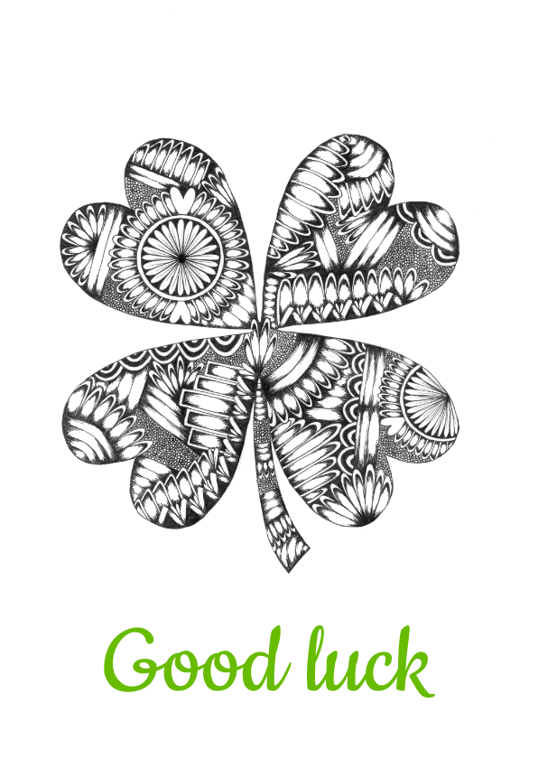 Klavertje vier zwart/wit illustratie Good Luck - Woonkaarten Woonkaarten - Klavertje vier zwart/wit illustratie Good Luck