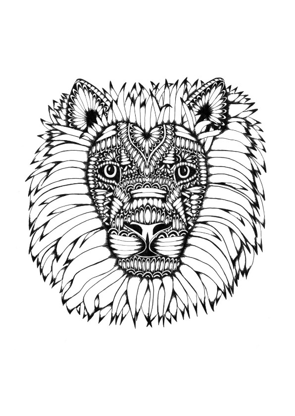 Leeuw zwart/wit illustratie Lion - Woonkaarten Woonkaarten - Leeuw zwart/wit illustratie Lion
