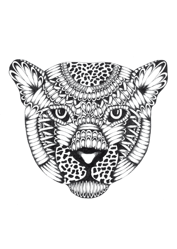Luipaard zwart/wit illustratie - Woonkaarten Woonkaarten - Luipaard zwart/wit illustratie