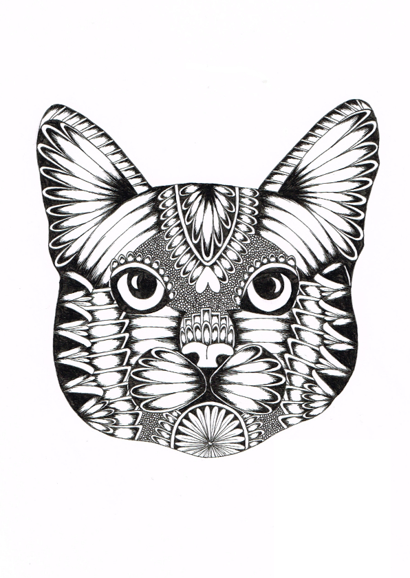 Poes zwart/wit illustratie - Woonkaarten Woonkaarten - Poes zwart/wit illustratie