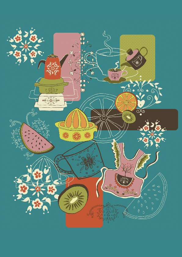 Retro keuken woonkaart - Woonkaarten Woonkaarten - Retro keuken woonkaart