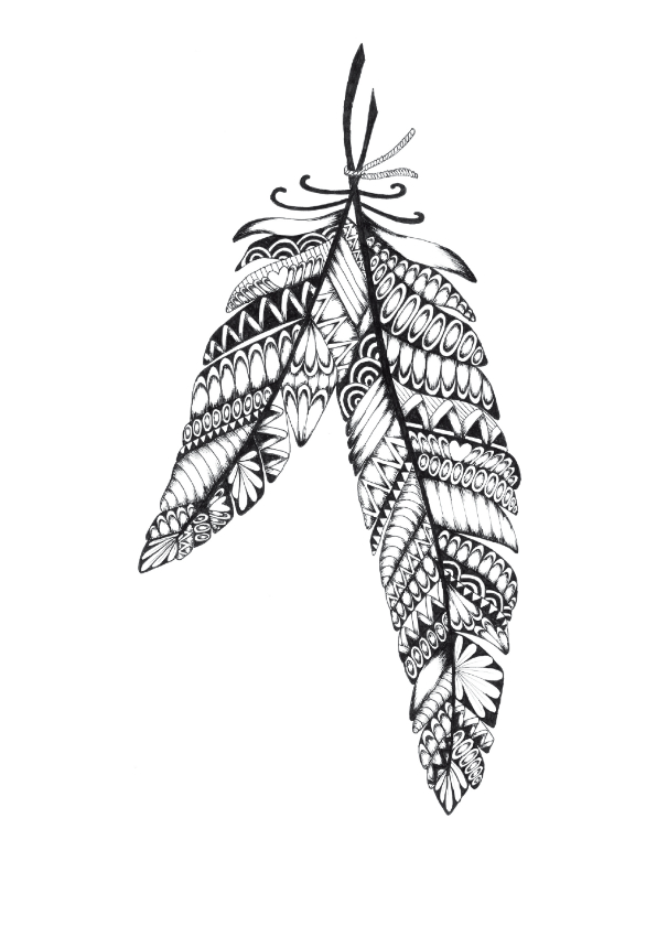 Veren zwart/wit illustratie - Woonkaarten Woonkaarten - Veren zwart/wit illustratie