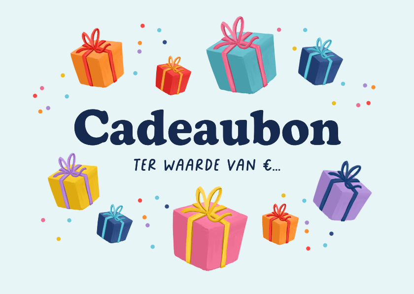 Cadeaubon zelf maken cadeautjes confetti kleurrijk - Zakelijke kaarten Zakelijke kaarten - Cadeaubon zelf maken cadeautjes confetti kleurrijk