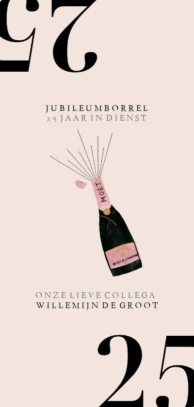 Hippe jubileumkaart medewerker 25 jaar met champagnefles - Zakelijke kaarten Zakelijke kaarten - Hippe jubileumkaart medewerker 25 jaar met champagnefles