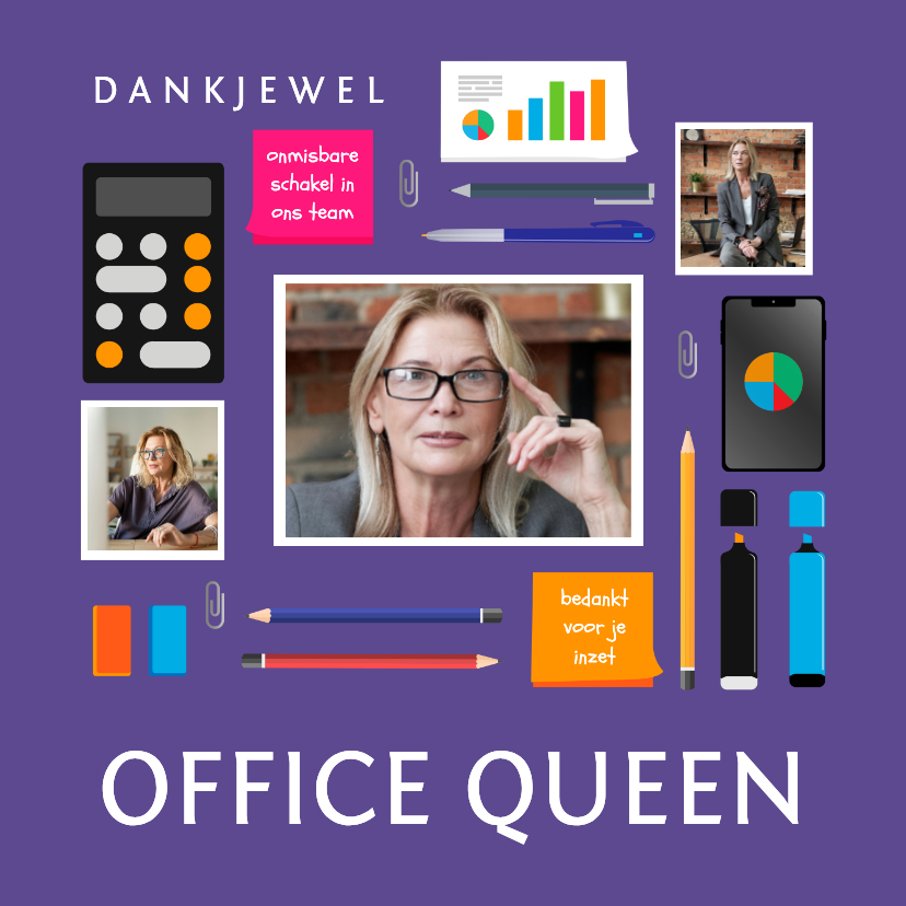 Zakelijke kaarten - Office queen secretaressedag bedankt