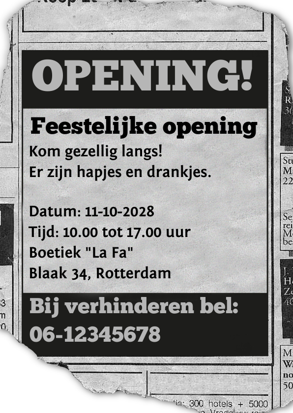 Zakelijke kaarten - Uitnodiging - feestelijke opening advertentie