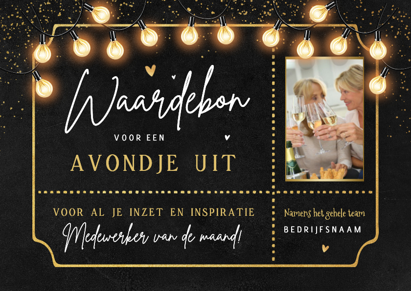 Zakelijke kaarten - Waardebon ticket sfeervolle lampjes zwarte achtergrond foto