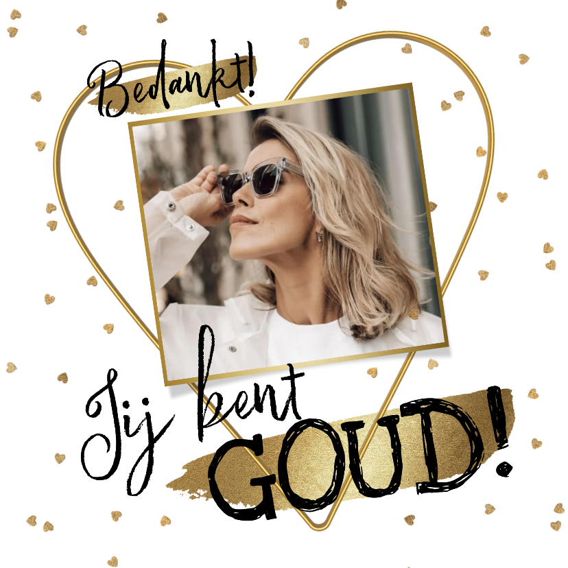 Zakelijke kaarten - Zakelijke kaart 'Jij bent goud!' foto hart confetti goud