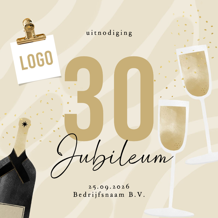 Zakelijke kaarten - Zakelijke kaart uitnodiging bedrijfsjubileum champagne beige