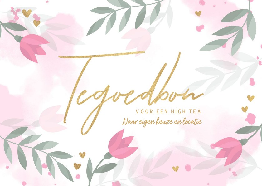 Zakelijke tegoedbon roze bloemen takjes hartjes waterverf - Zakelijke kaarten Zakelijke kaarten - Zakelijke tegoedbon roze bloemen takjes hartjes waterverf
