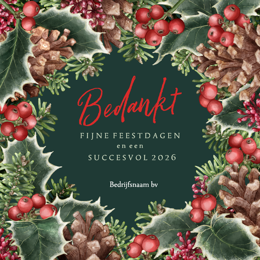 Bedankt samenwerking kerstkaart kersttakken botanisch - Zakelijke kerstkaarten Zakelijke kerstkaarten - Bedankt samenwerking kerstkaart kersttakken botanisch