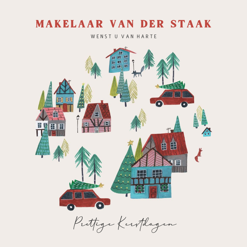 Bedrijfs kerstkaart huizen met kerst - Zakelijke kerstkaarten Zakelijke kerstkaarten - Bedrijfs kerstkaart huizen met kerst