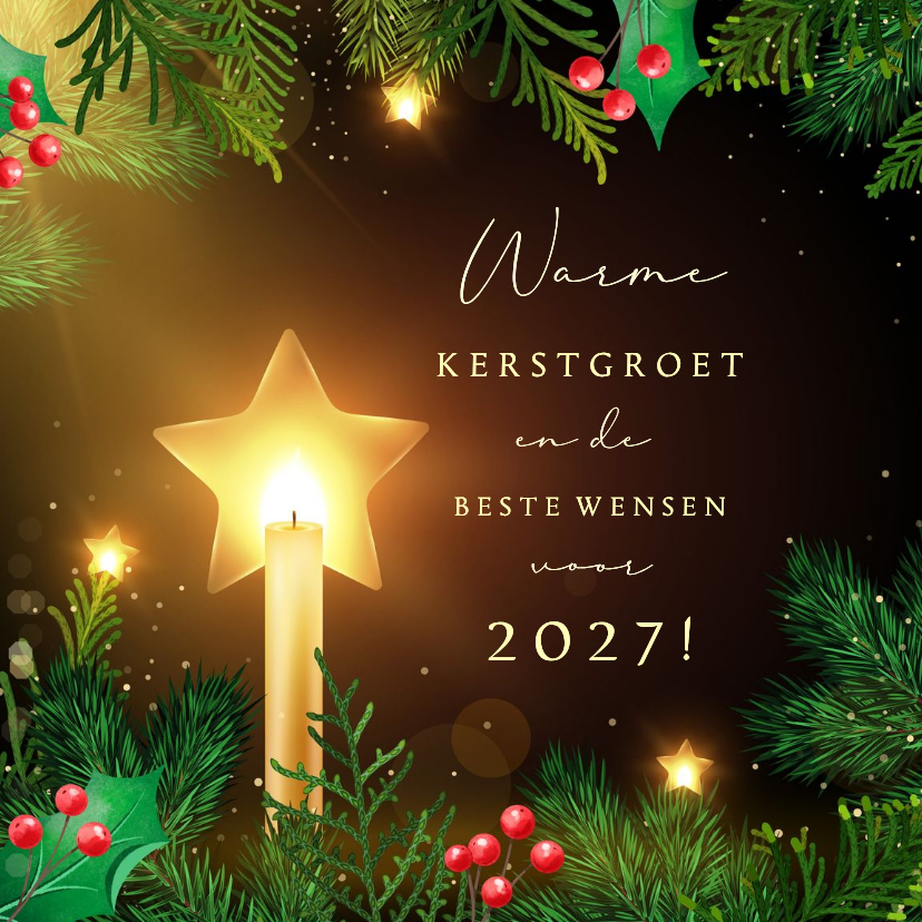 Zakelijke kerstkaarten - Chique kerstkaart realistisch kerstgroen warm sterren licht