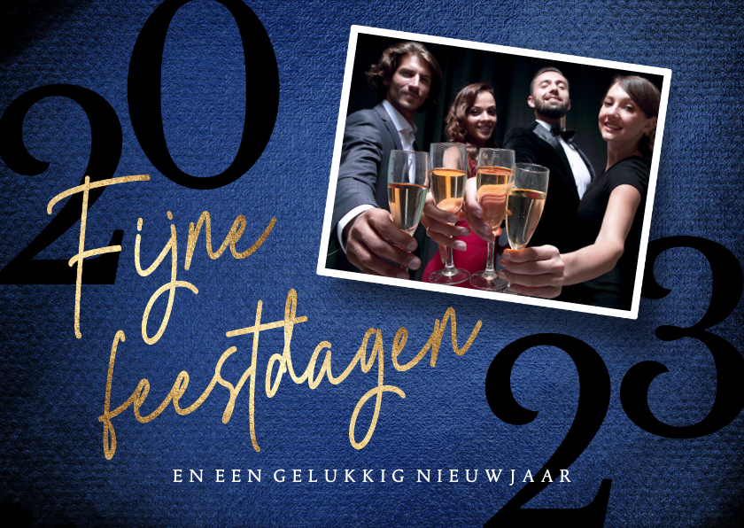 Foto kerstkaart in zakelijk blauw met goud 2023 - Zakelijke kerstkaarten Zakelijke kerstkaarten - Foto kerstkaart in zakelijk blauw met goud 2023