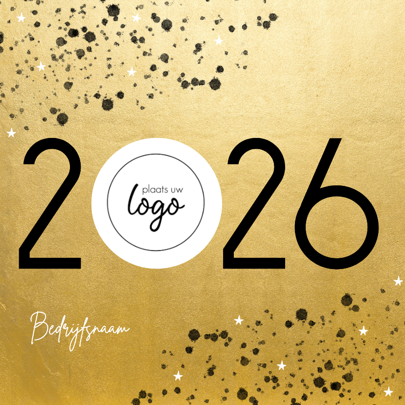 Zakelijke kerstkaarten - Goudlook zakelijke kerstkaart 2026 met logo en spetters