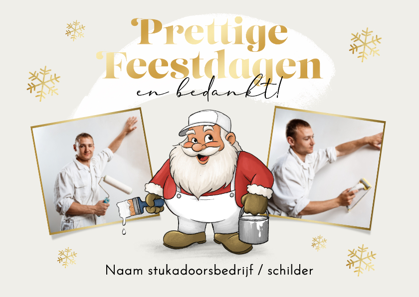 Grappige kerstkaart schilder kerstman witte kerst foto - Zakelijke kerstkaarten Zakelijke kerstkaarten - Grappige kerstkaart schilder kerstman witte kerst foto