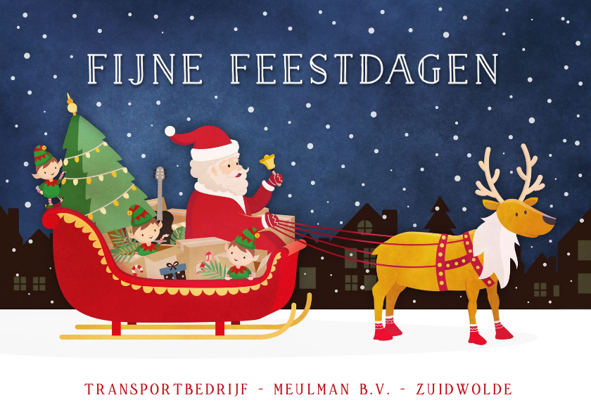 Grappige kerstkaart transport branche met volle arrenslee - Zakelijke kerstkaarten Zakelijke kerstkaarten - Grappige kerstkaart transport branche met volle arrenslee