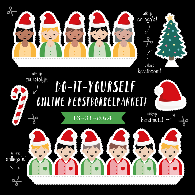 Zakelijke kerstkaarten - Grappige uitnodiging online kerstborrel do-it-yourself