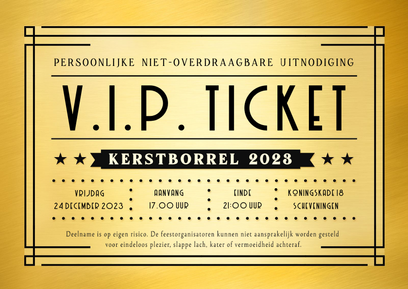 Zakelijke kerstkaarten - Grappige VIP- ticket uitnodiging voor zakelijke kerstborrel