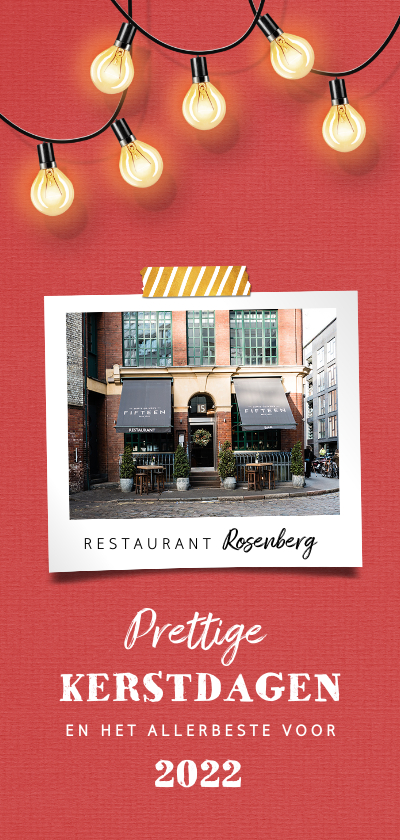 Hippe kerst en nieuwjaarskaart met lampjes en bedrijfsfoto - Zakelijke kerstkaarten Zakelijke kerstkaarten - Hippe kerst en nieuwjaarskaart met lampjes en bedrijfsfoto