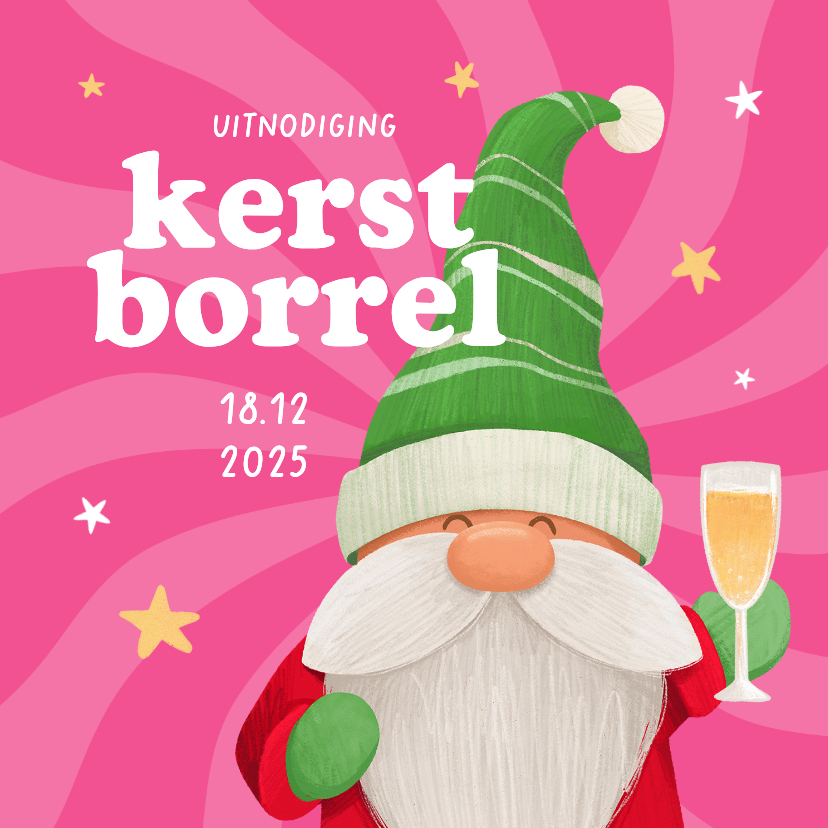 Zakelijke kerstkaarten - Hippe uitnodigingskaart kerstborrel gnoom kabouter