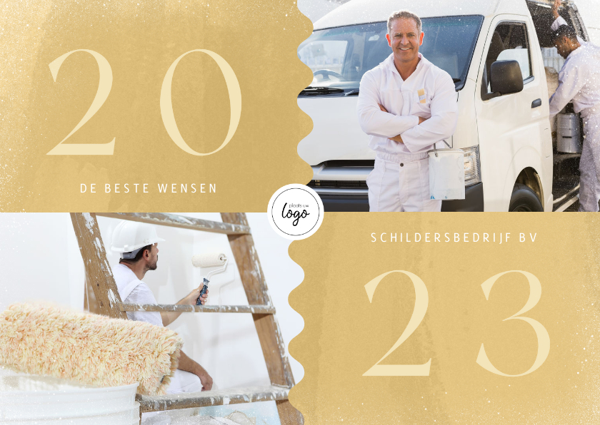 Hippe zakelijke kerstkaart goudlook 2023 foto's en logo - Zakelijke kerstkaarten Zakelijke kerstkaarten - Hippe zakelijke kerstkaart goudlook 2023 foto's en logo
