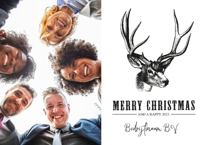 Hippe zakelijke kerstkaart met een illustratie van een hert - Zakelijke kerstkaarten Zakelijke kerstkaarten - Hippe zakelijke kerstkaart met een illustratie van een hert