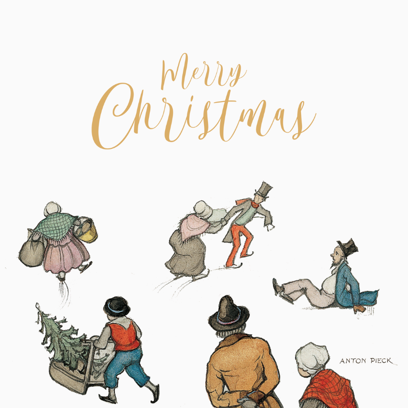 Zakelijke kerstkaarten - Kerkstkaart - Anton Pieck illustratie schaatsen