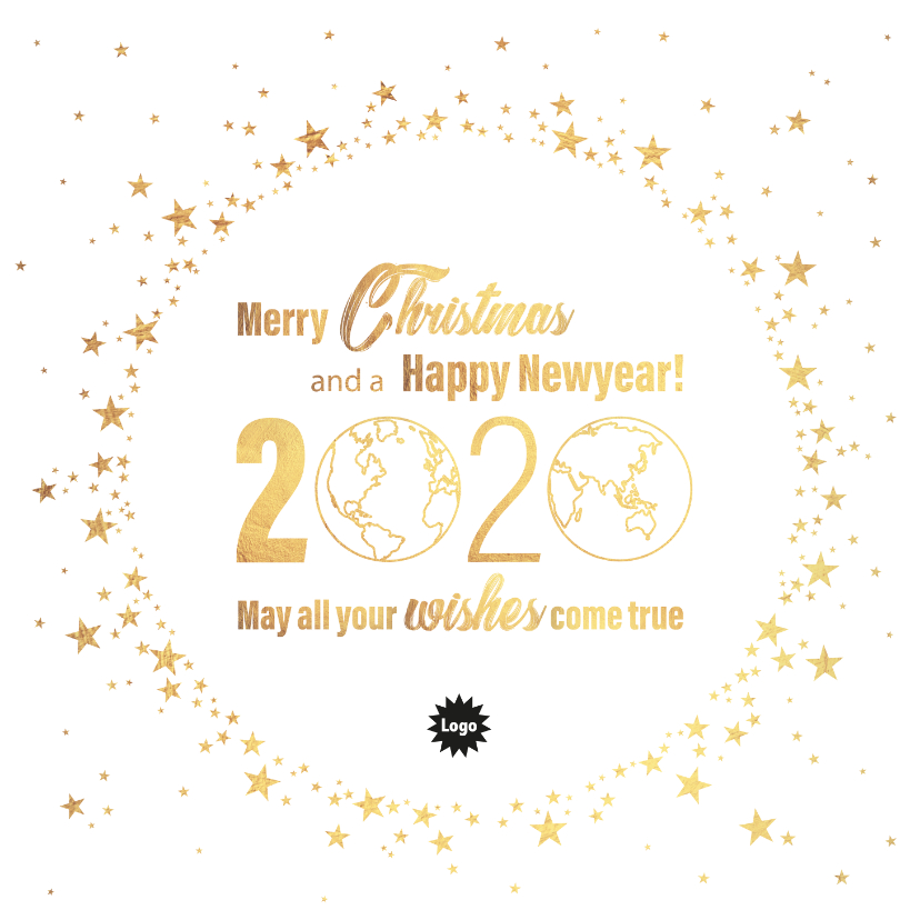 Kerst stijlvolle kaart goud wereldbol met sterren 2020 - Zakelijke kerstkaarten Zakelijke kerstkaarten - Kerst stijlvolle kaart goud wereldbol met sterren 2020