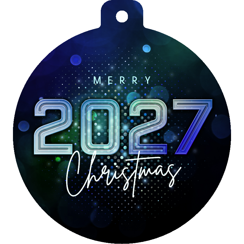 Kerstbal kerstkaart futuristisch 2027 blauw - Zakelijke kerstkaarten Zakelijke kerstkaarten - Kerstbal kerstkaart futuristisch 2027 blauw