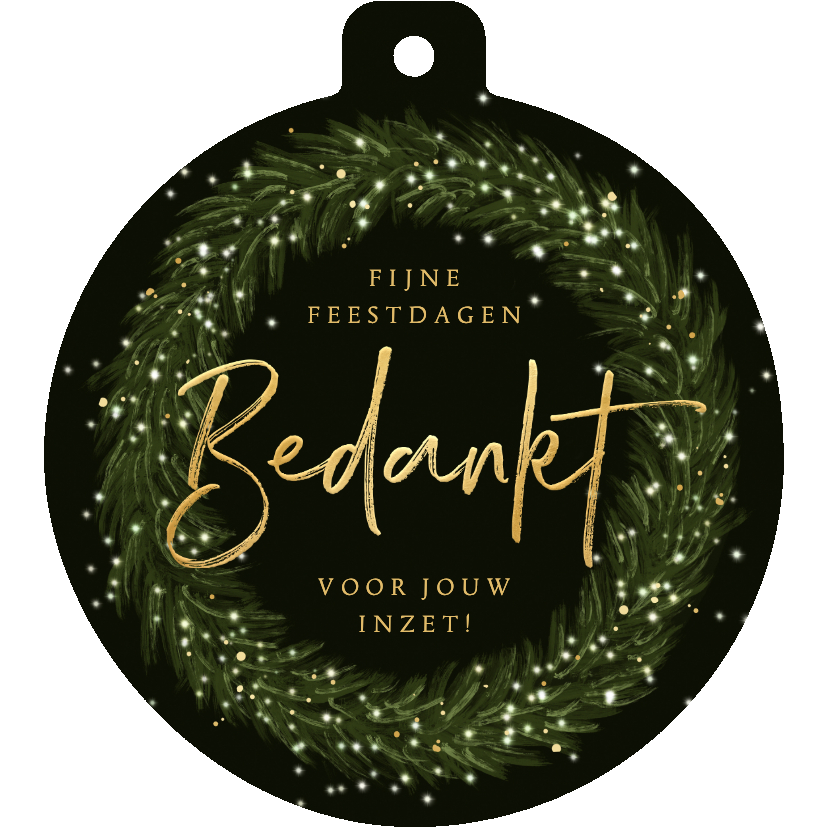 Kerstbal kerstkaart zakelijk krans lichtjes goud bedankt - Zakelijke kerstkaarten Zakelijke kerstkaarten - Kerstbal kerstkaart zakelijk krans lichtjes goud bedankt