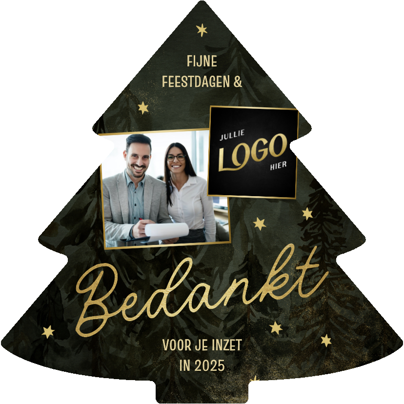 Kerstboom kaart zakelijk bedankt met kerstbomen en sterren - Zakelijke kerstkaarten Zakelijke kerstkaarten - Kerstboom kaart zakelijk bedankt met kerstbomen en sterren