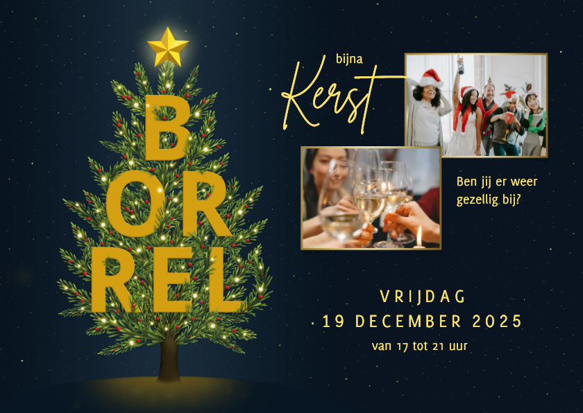 Kerstborrel boom goudlook - Zakelijke kerstkaarten Zakelijke kerstkaarten - Kerstborrel boom goudlook