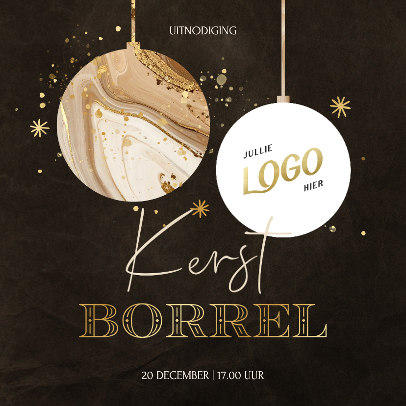 Kerstborrel uitnodiging met marmer kerstbal en logo - Zakelijke kerstkaarten Zakelijke kerstkaarten - Kerstborrel uitnodiging met marmer kerstbal en logo