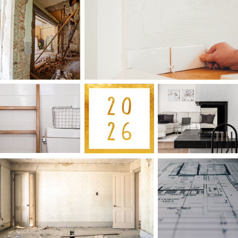 Kerstkaart '2026' met 6 foto's vierkant - Zakelijke kerstkaarten Zakelijke kerstkaarten - Kerstkaart '2026' met 6 foto's vierkant