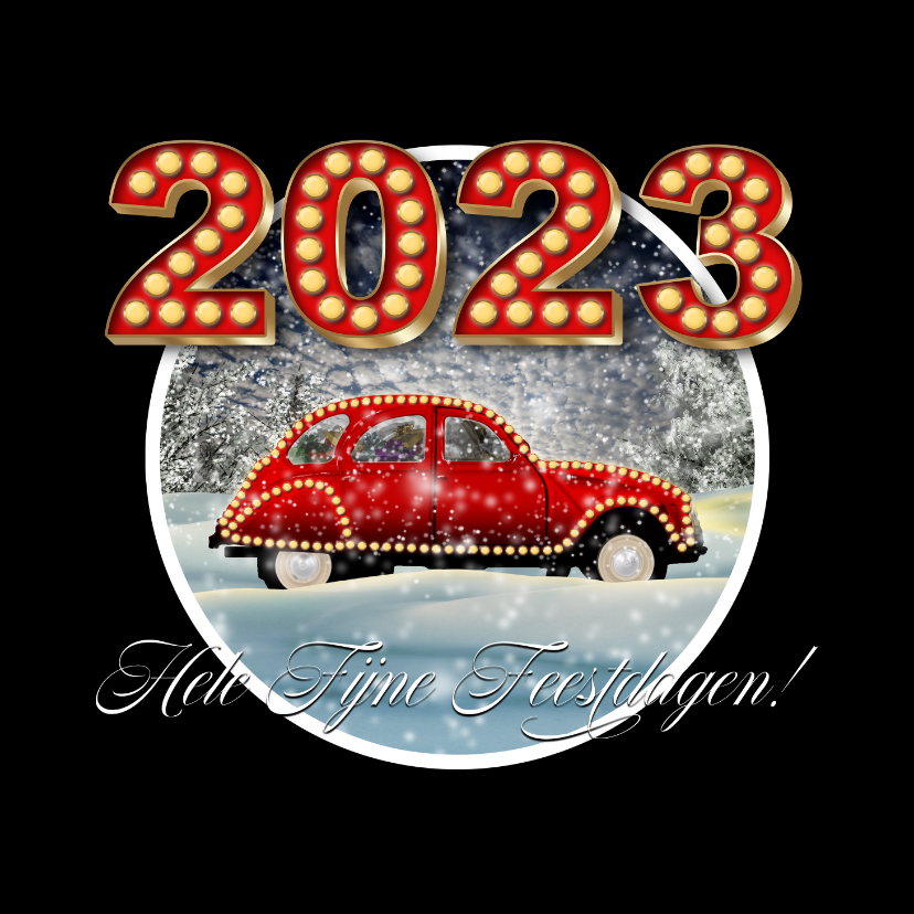 Zakelijke kerstkaarten - Kerstkaart auto in sneeuw 2023 RB