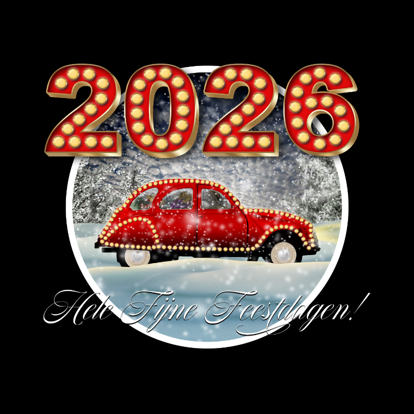Zakelijke kerstkaarten - Kerstkaart auto in sneeuw 2026 RB