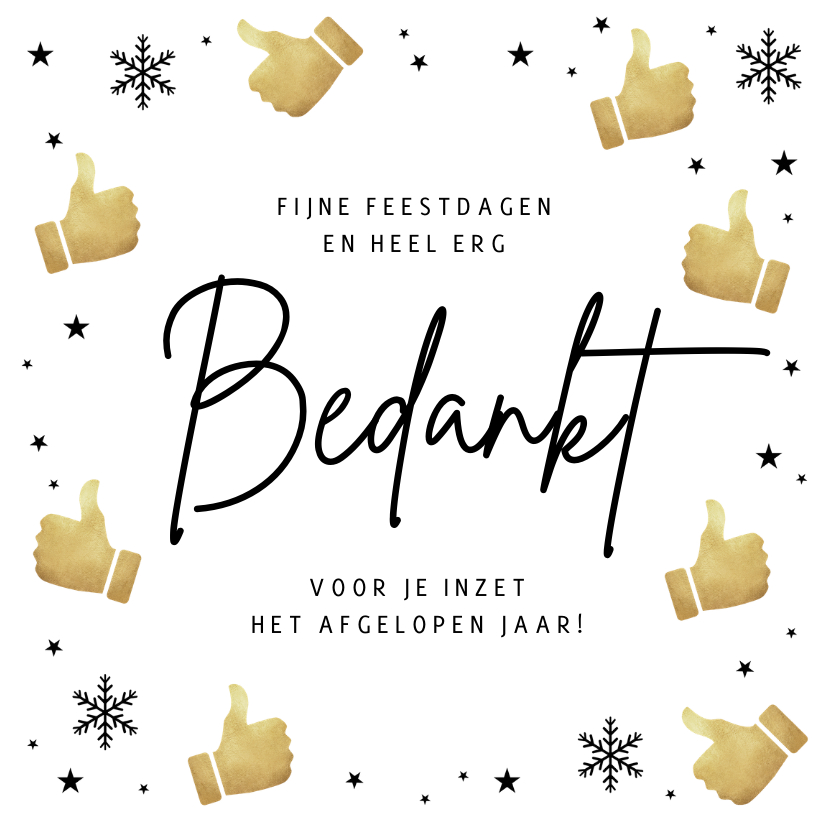 Zakelijke kerstkaarten - Kerstkaart bedankt medewerkers sneeuw duimpje omhoog
