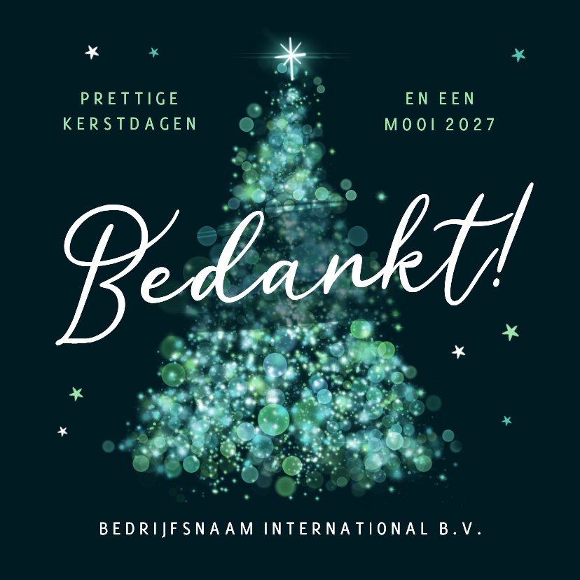 Kerstkaart bedrijf sprankelende kerstboom sterren bedankt - Zakelijke kerstkaarten Zakelijke kerstkaarten - Kerstkaart bedrijf sprankelende kerstboom sterren bedankt