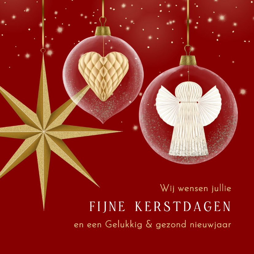 Zakelijke kerstkaarten - Kerstkaart glasbal met hart en engel