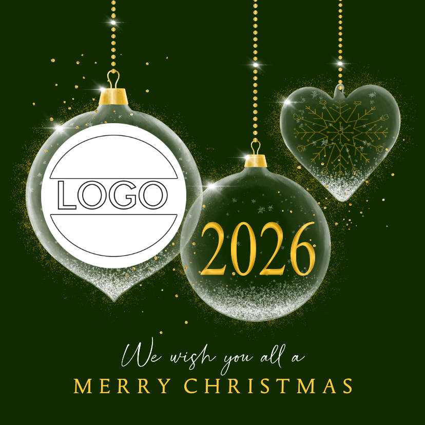 Kerstkaart glazen kerstballen met logo - Zakelijke kerstkaarten Zakelijke kerstkaarten - Kerstkaart glazen kerstballen met logo
