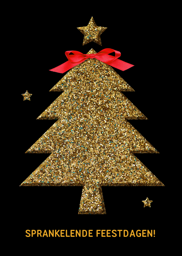 Kerstkaart glitter boom goud - Zakelijke kerstkaarten Zakelijke kerstkaarten - Kerstkaart glitter boom goud