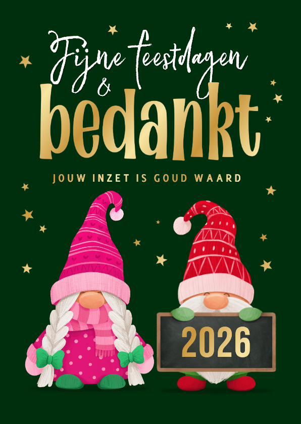 Kerstkaart gnome kabouters bedankt zakelijk fijne feestdagen - Zakelijke kerstkaarten Zakelijke kerstkaarten - Kerstkaart gnome kabouters bedankt zakelijk fijne feestdagen