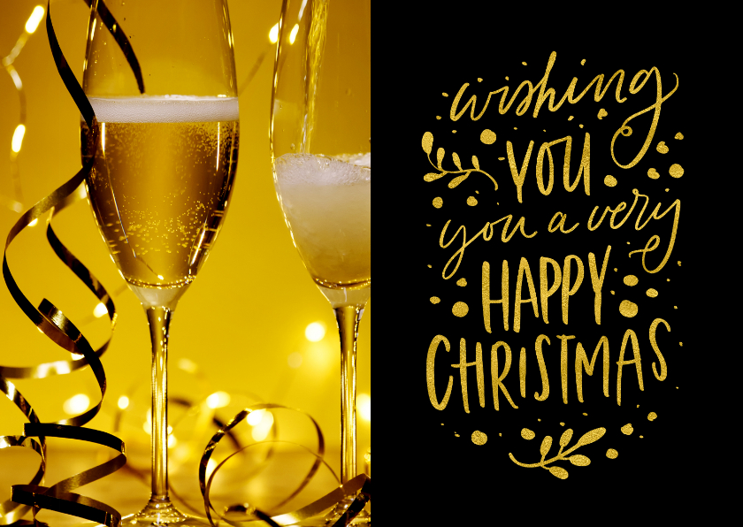 Kerstkaart Happy Christmas met champagne - Zakelijke kerstkaarten Zakelijke kerstkaarten - Kerstkaart Happy Christmas met champagne