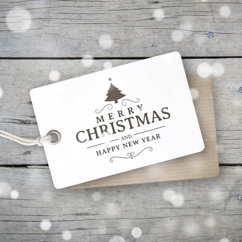Kerstkaart hout label sneeuw - Zakelijke kerstkaarten Zakelijke kerstkaarten - Kerstkaart hout label sneeuw