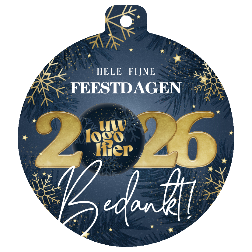 Zakelijke kerstkaarten - Kerstkaart kerstbalvorm jaartal sneeuwvlokken en logo